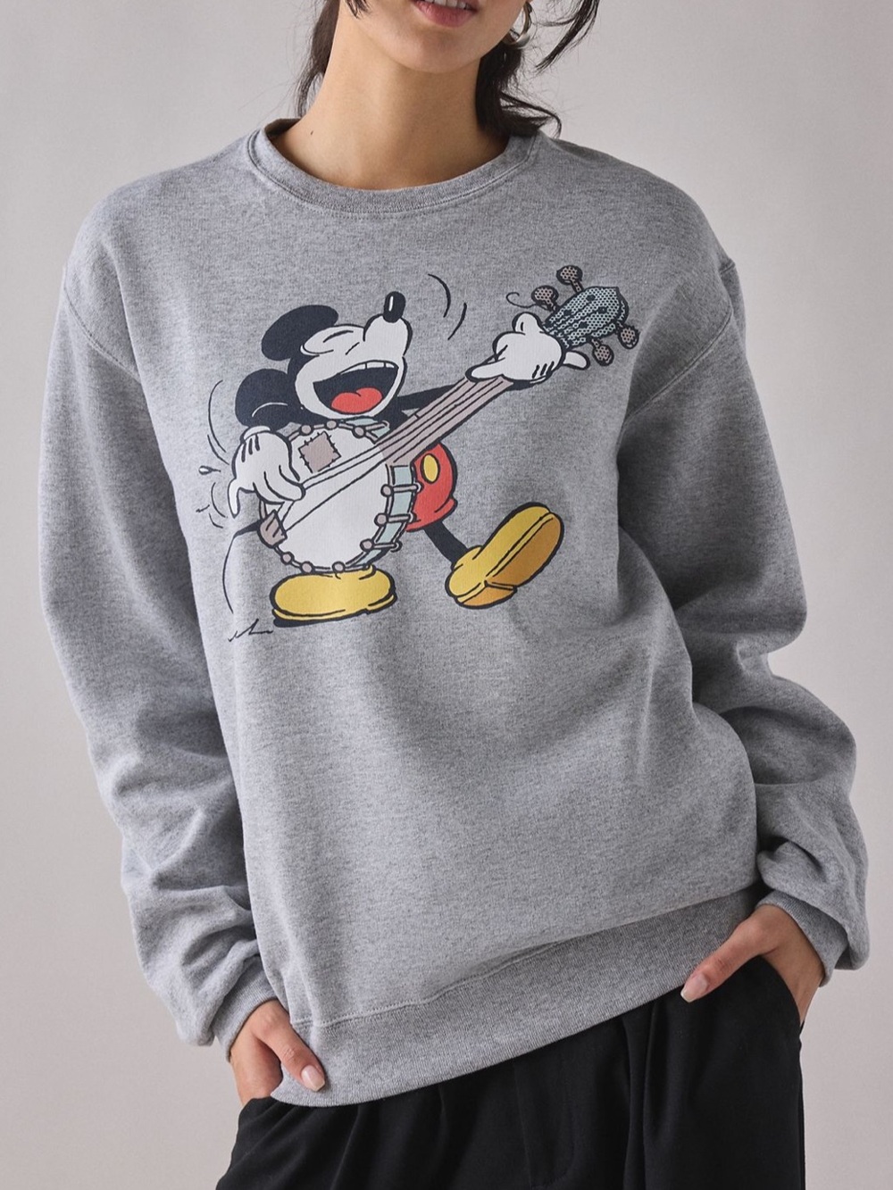 Gray Mickey Mouse Banjo Graphic Sweatshirt